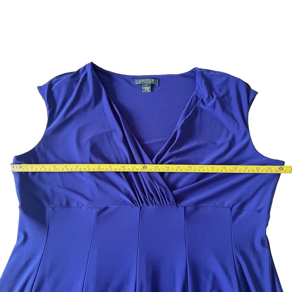 Lauren Ralph Lauren 20W Midnight Blue Empire Aline Stretch Shift Dress V-Neck - Picture 4 of 14